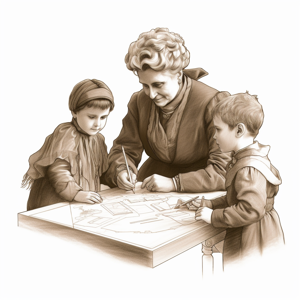 Maria Montessori travaillant avec des enfants