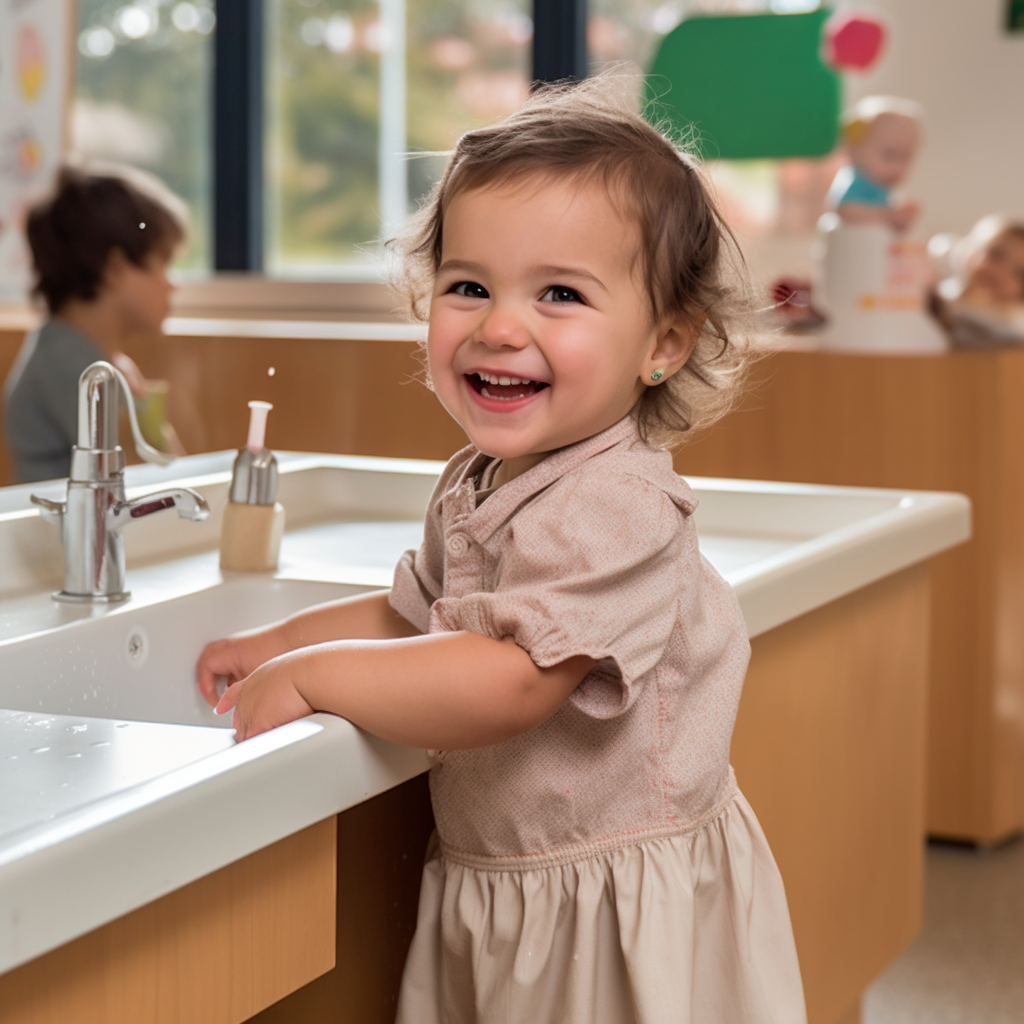 enfant souriant lavabo montessori